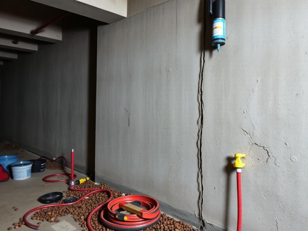 Basement wall crack injection waterproofing