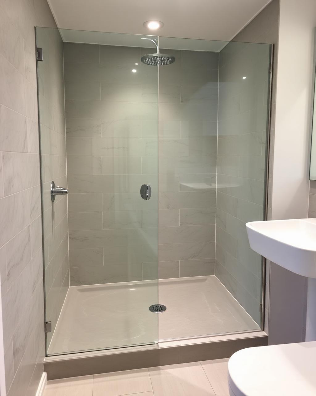Bathroom shower area after waterproofing and tiling