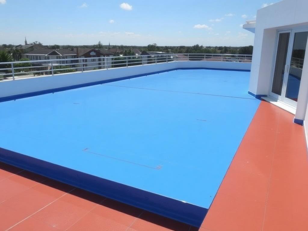 Terrace finished with blue waterproof coating